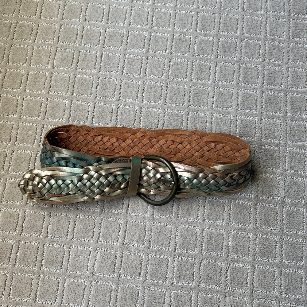 Express Tan Braided Leather Belt with Large Buckle